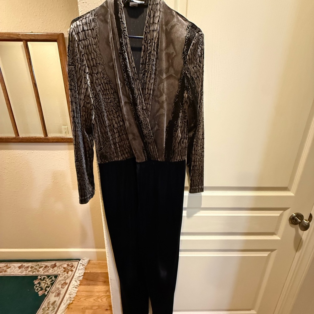Velvet Ronni Nicole Black and Brown Snakeskin Jumpsuit